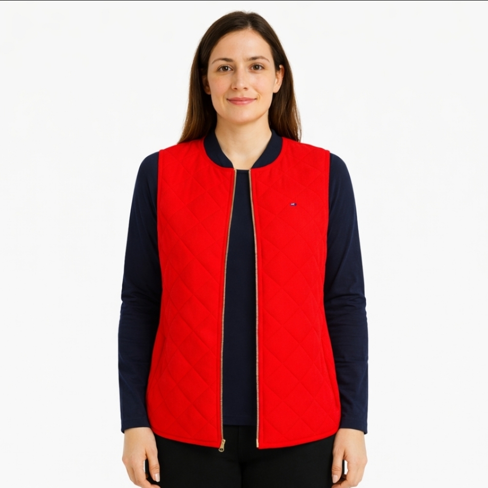 Tommy Hilfiger Red Quilted Preppy Nautical Logo Gorpcore Heritage Vest Sz S/P